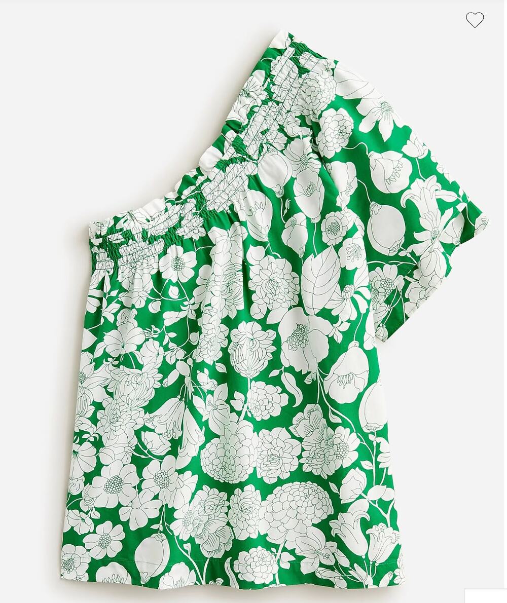 J. CREW Smocked One-Shoulder Top Blouse in Kelly Floral // S